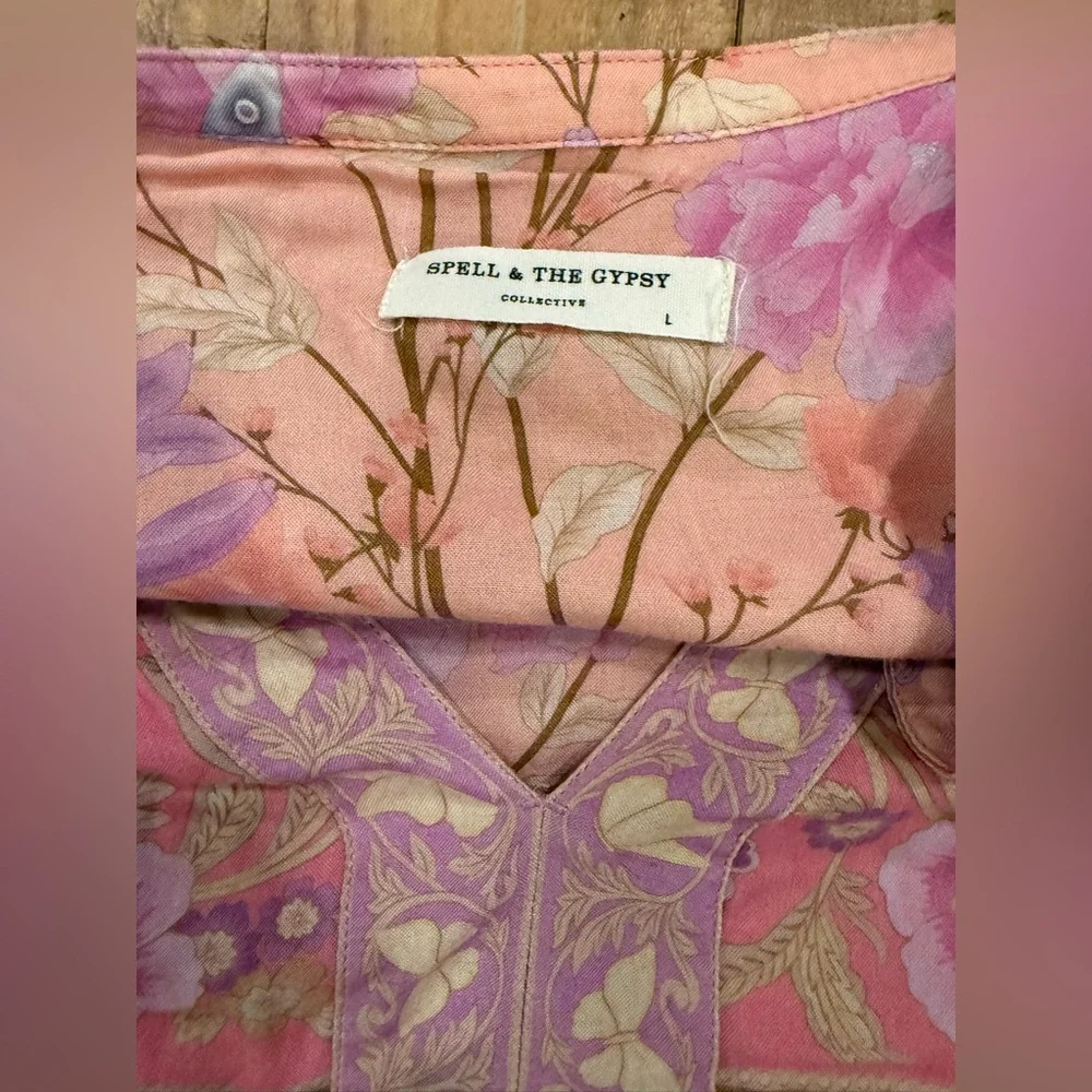 Spell & The Gypsy Butterfly Boho Maxi Dress Musk Pink Floral Festival Size L - Picture 6 of 10